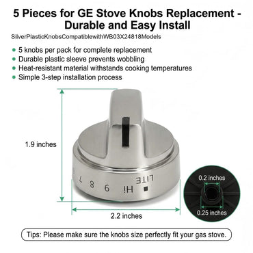 WB03X24818 Gas Stove Knobs Replace for GE Stainless Steel Stove Gas Range Compatible with JGB6, JGB7, JGB8, JGBS Series PS11729081 AP5989029 (Silvery-10 Pack)