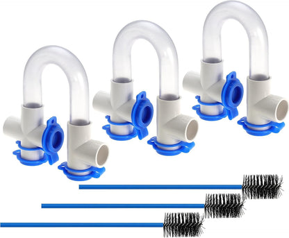 3/4" Standard Condensate Trap with 17" Cleaning Brush PVC Transparent U Trap for HVAC Systems, Air Conditioner, Effectively Drains Condensate (3Pack)