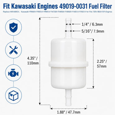 Fuel Filter Replace 49019-0031 490190031 for Kawasaki EFI FR541V FR600V FR651V FR691V FX730V FX850V FX850V FX921V FX921V FXT00V (Pack of 4)