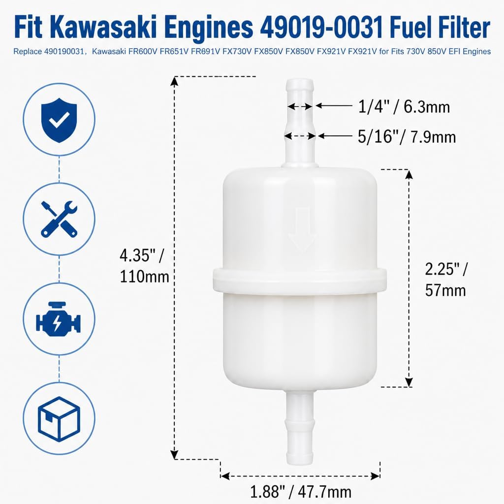 Fuel Filter Replace 49019-0031 490190031 for Kawasaki EFI FR541V FR600V FR651V FR691V FX730V FX850V FX850V FX921V FX921V FXT00V (Pack of 4)