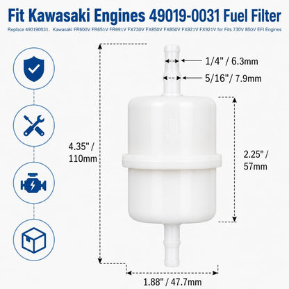 Fuel Filter Replace 49019-0031 490190031 for Kawasaki EFI FR541V FR600V FR651V FR691V FX730V FX850V FX850V FX921V FX921V FXT00V (Pack of 4)
