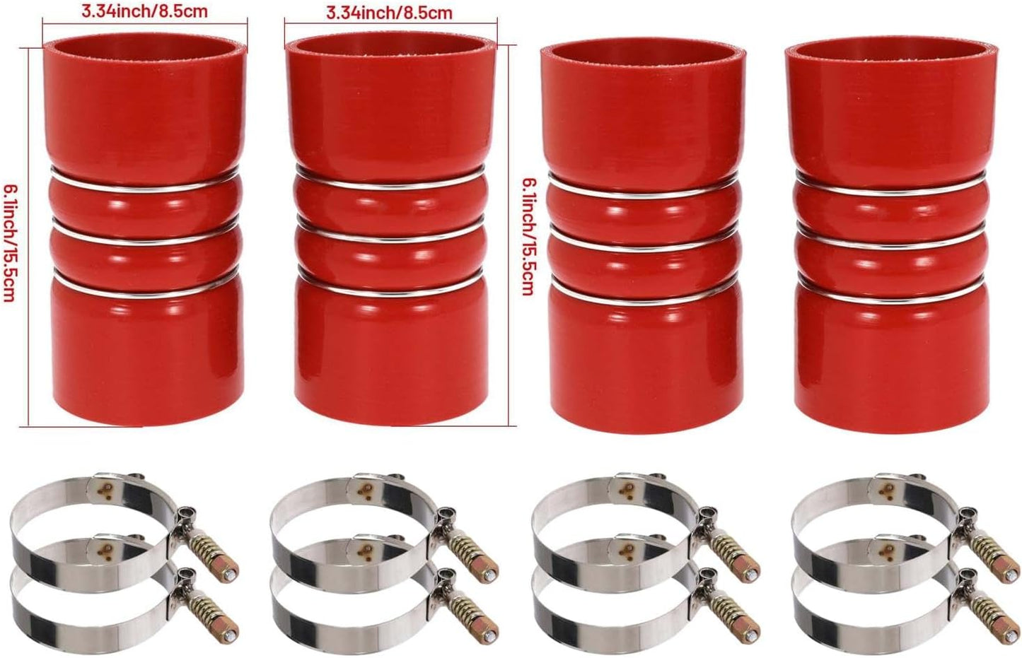 Silicone Charge Air Cooler Hump Hose Boot Set 3" X 6" with T Bolt Clamp Red 4PCS
