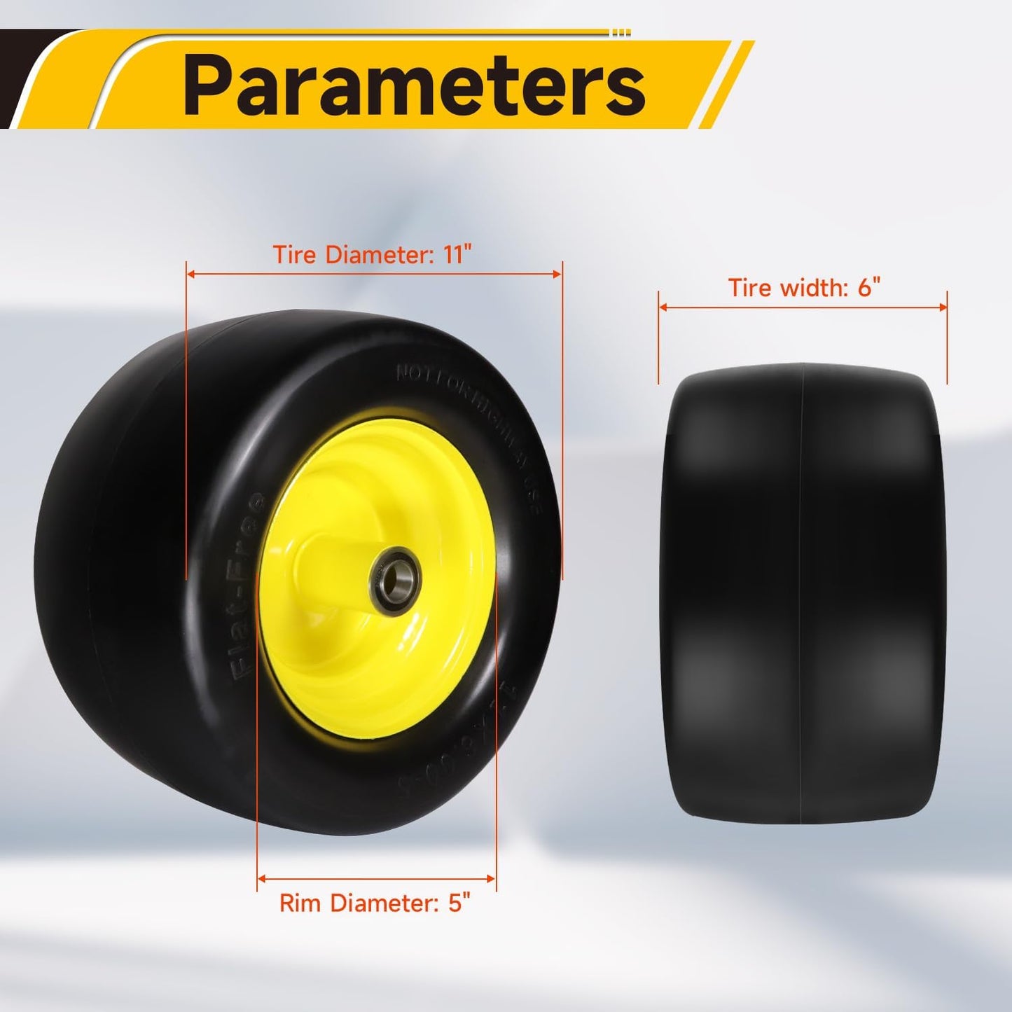 11x6.00-5" Flat Free Tire, Solid Smooth Front Wheel Tire for Bad Boy for Cub Cadet ZT1 for Zero Turn Mower for ZT1 42" 46" 50" 54" Mowers with 3/4" 5/8" 1/2" Precision Bearings (11x6.00-5" Tire-2pc)