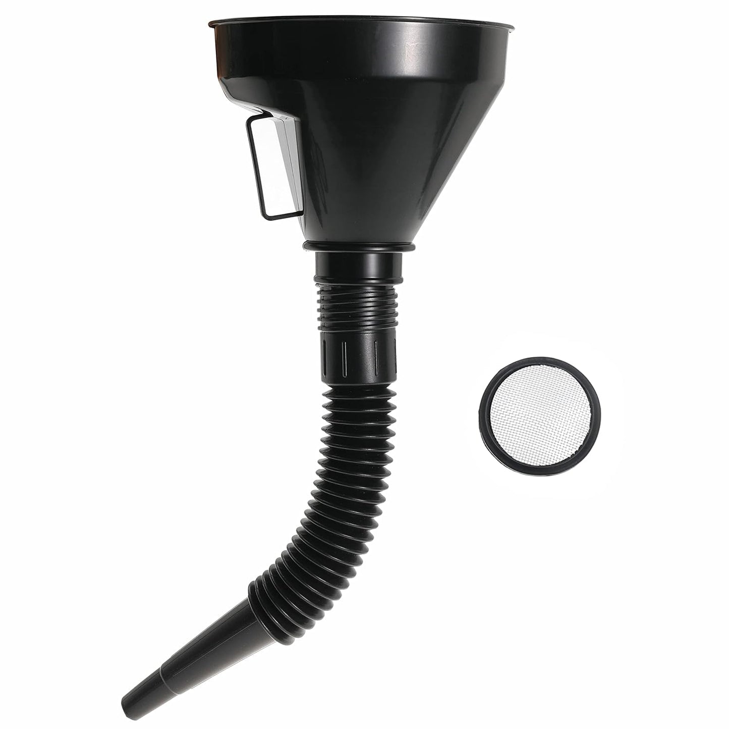 Wide Mouth Oil Funnel with Flexible Extension Nozzle Hose with Handle Mesh Screen Filter for Cars Motorcycles Engine Oil Kerosene Gasoline Gas Fuel Diesel Water Fluid Coolant Liquid