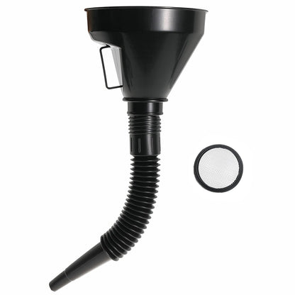 Wide Mouth Oil Funnel with Flexible Extension Nozzle Hose with Handle Mesh Screen Filter for Cars Motorcycles Engine Oil Kerosene Gasoline Gas Fuel Diesel Water Fluid Coolant Liquid