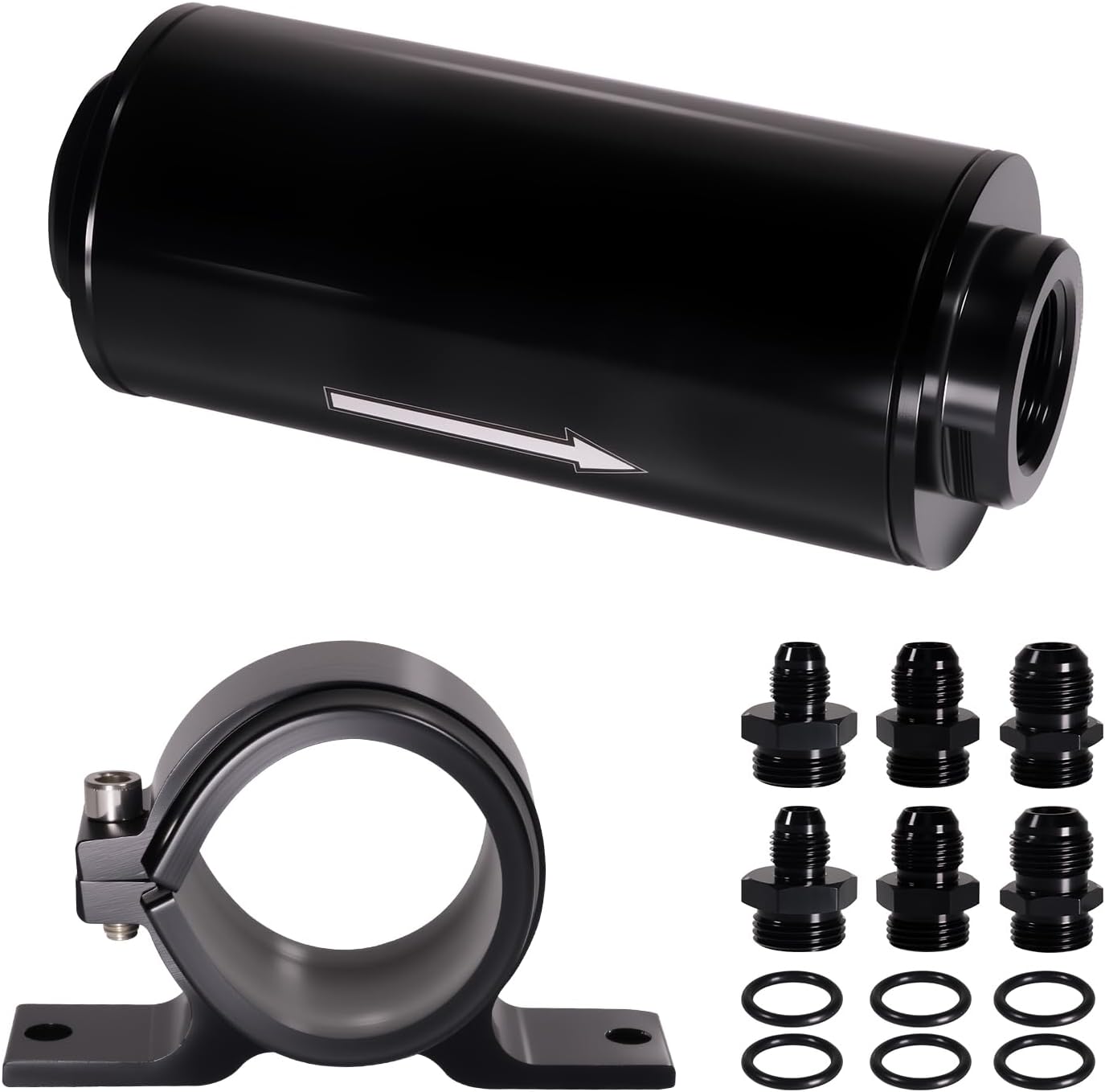 Inline Fuel Filter 10 Micron with 6AN 8AN 10AN Adapter Suitable for Filtering Gasoline Diesel and E85, Universal 50mm Bracket Clamp
