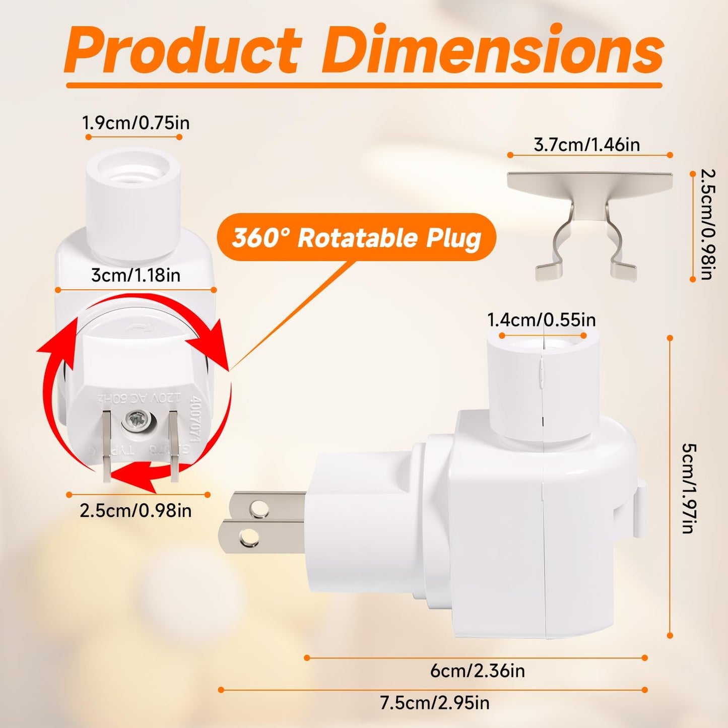 Plug-in Night Light Base and Module with ON and Off Switch, 360° Rotating Swivel Plug, Metal Clip for DIY Bubble Light Crafts (10PCS)