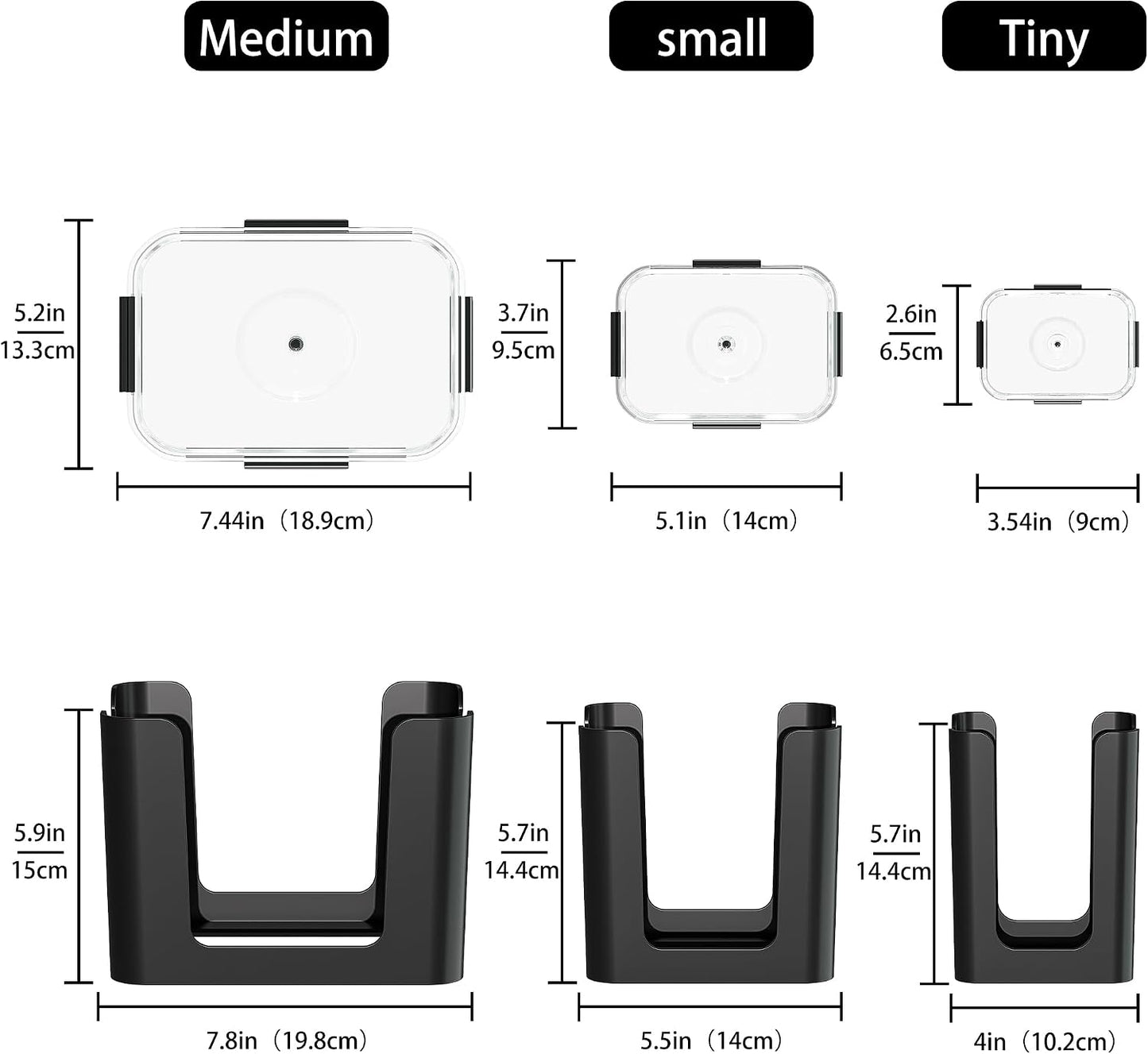 frtzal Food Container Lid Organizer,3-Pack – Compatible with Rubbermaid Brilliance Snap-On Lids, Stackable Lid Holder Rack, Kitchen Storage Holder 4.7 Cup,3.2 Cup,1.3 Cup. 0.5 Cup Container (black)