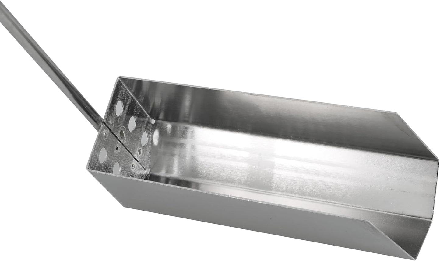 1PCS Deep Fryer Crumb Scoop, V-Shaped Fryer Strainer Crumb Scoop 750°F Heat-Resistant with Long Handle Drain Holes for Commercial Fryers Oil Filtration and Crumb Cleaning