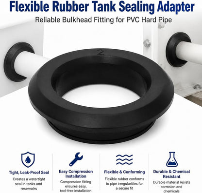 2 Pack 2 inch and 1.5 inch Uniseal Flexible Rubber Tank Sealing Adapter Bulkhead Fitting Compression Fittings for PVC Hard Pipe