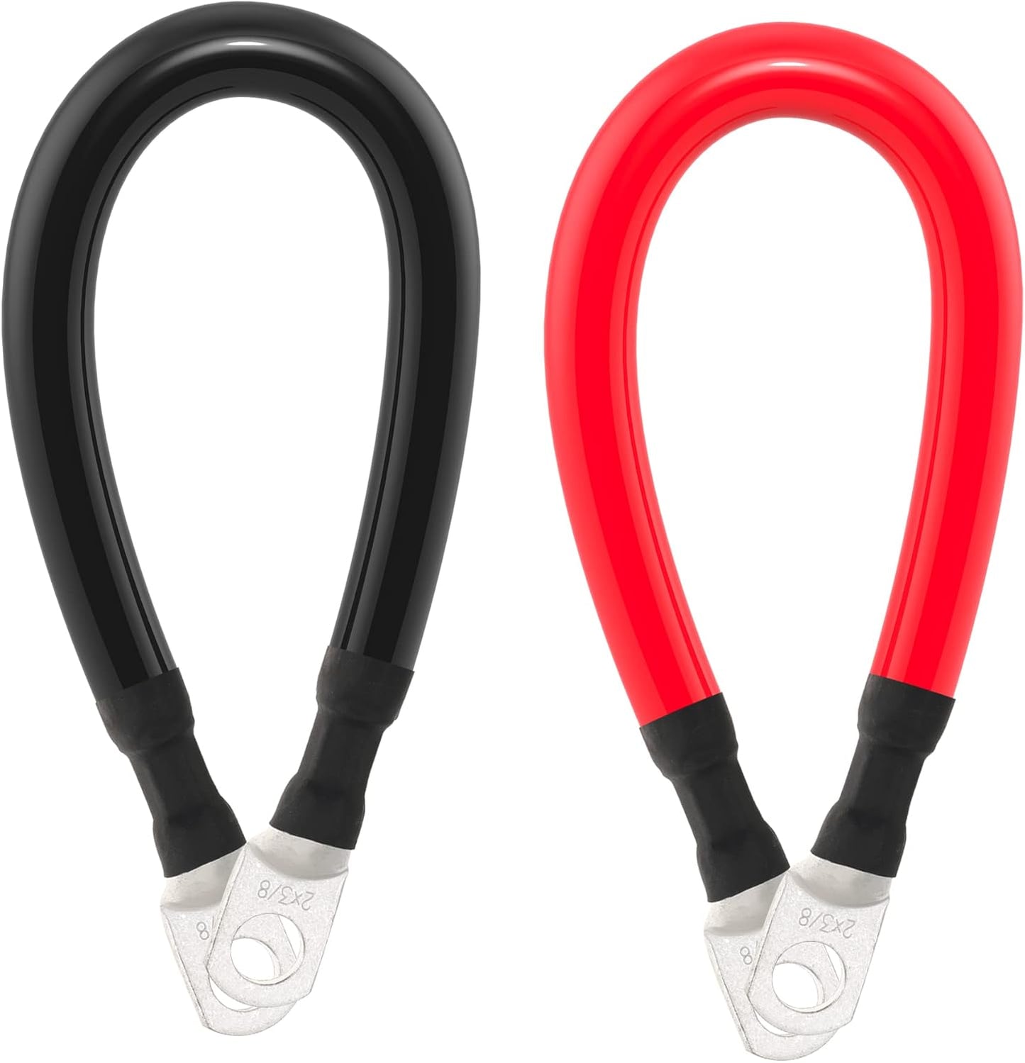 2 AWG Battery Cable 2AWG Gauge Battery Inverter Cables with 3/8 in Lugs Pure Copper Power Inverter Wire Set for Solar Marine Boat RV Car Motorcycle 2pcs (1FT)