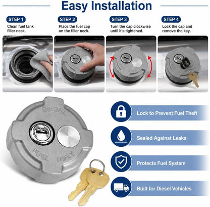 2 Pack 2 1/4" Locking Fuel Cap Replace FTA-C02 FTA-N-04 FTA-N6-16 for Ford 650 750 for MD Semi Trucks for Reefer Trailer for Hino 268 Box Truck