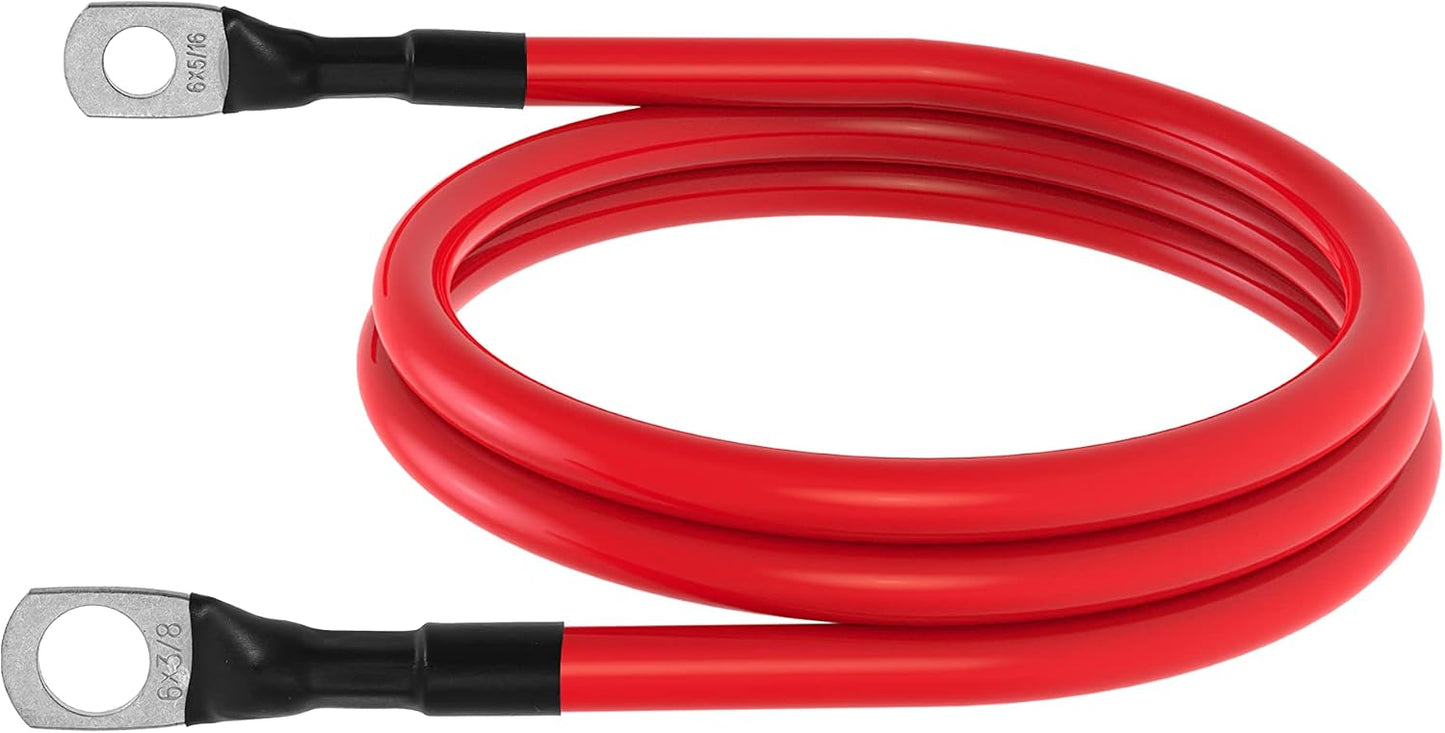 6 AWG Battery Cables 6 Gauge Battery Inverter Cables with 3/8 Inch and 5/16 Inch Lugs Each End for Solar Marine RV Car SUV Truck Tractor Motorcycle 2pcs (3FT, 6 AWG)