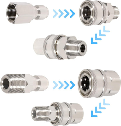 3/8 Inch 3/8'' Pressure Washer Quick Connect Fittings Stainless Steel Adapter Set NPT Male and Female Thread Kit, Silver