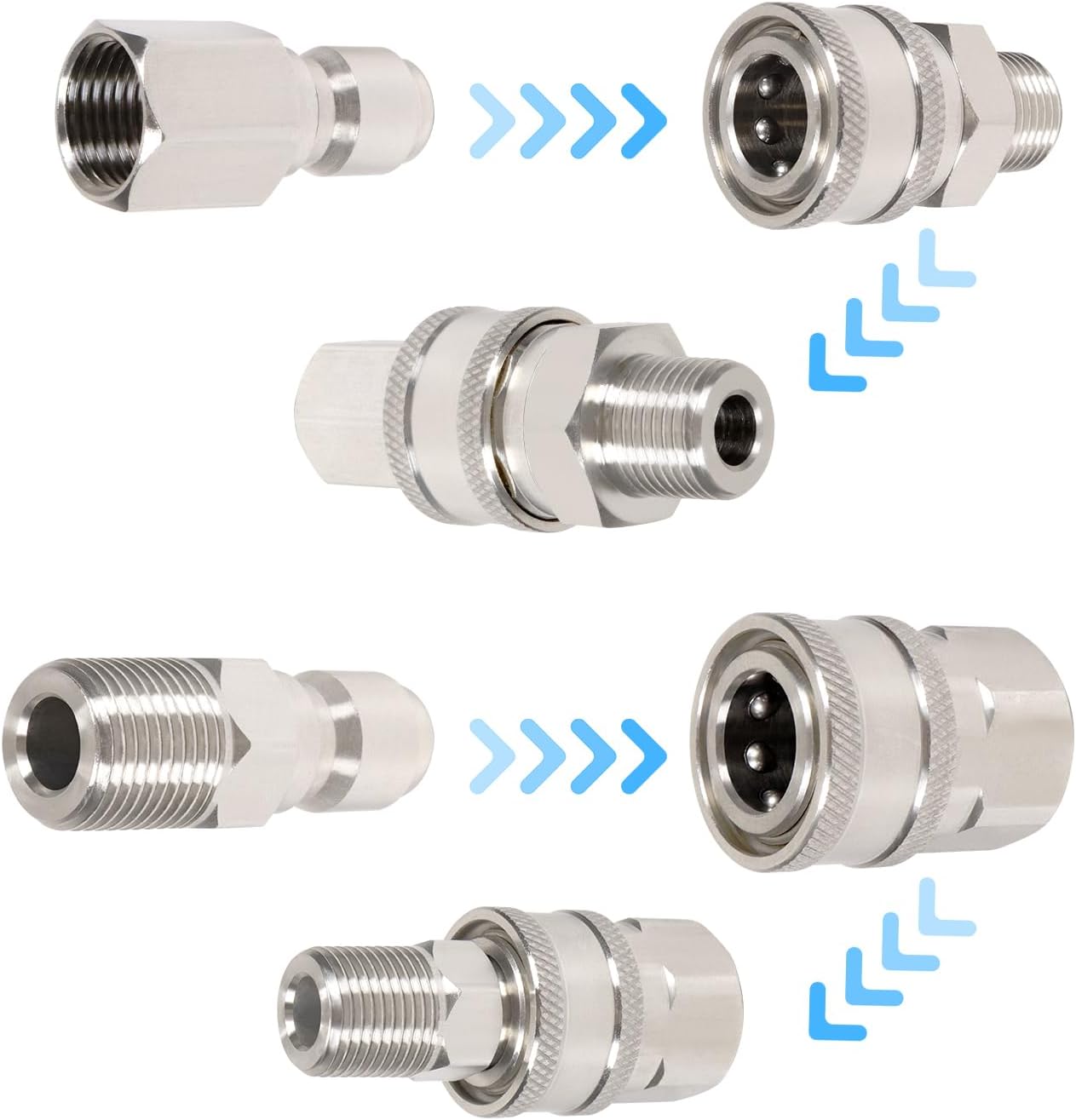 3/8'' Quick Connect Coupler Fittings Stainless Steel Adapter Set for Pressure Washer NPT Male Thread Kit