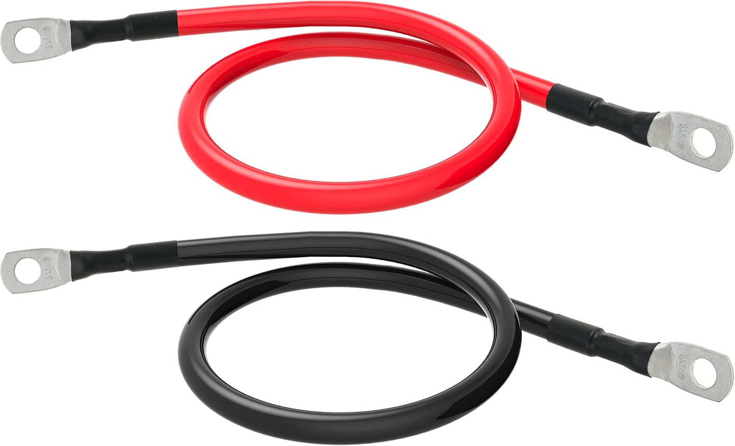 6 AWG Battery Cables 6 Gauge Battery Power Inverter Cable with 5/16 Inch Tinned Copper Lugs Both Ends for Solar Marine Boat RV Car Motorcycle 2 pcs (1FT)