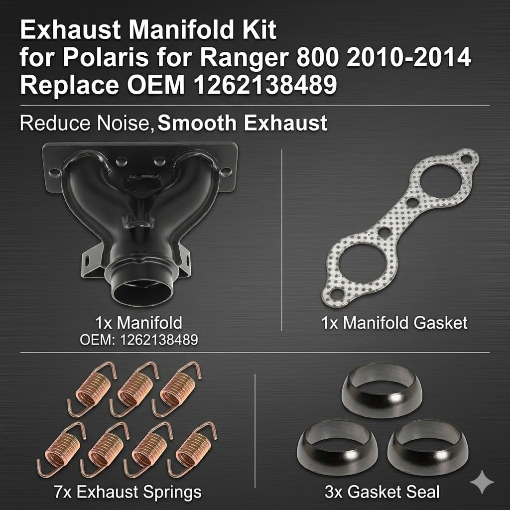 1262138489 Exhaust Manifold wit Exhaust Pipe Donut Gasket Seal Spring Kit for Polaris for Ranger 800 for Polaris for Ranger for Crew HD XP 800 4x4 EFI 2010-2014