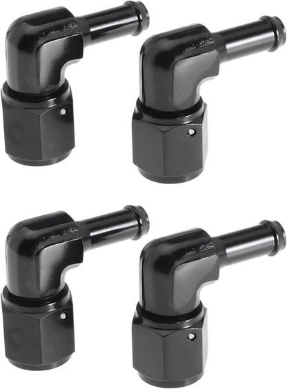 Female AN6 to 3/8 Hose Fuel Fittings 90 Degree Swivel Oil Line Pipe Adapter Black 4PCS