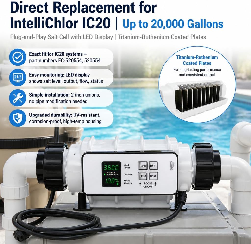 Salt Cell Saltwater Chlorine Generator Replace EC-520554 520554 for Pentair IntelliChlor IC20, Up to 20000 Gallons In-Ground Swimming Pools