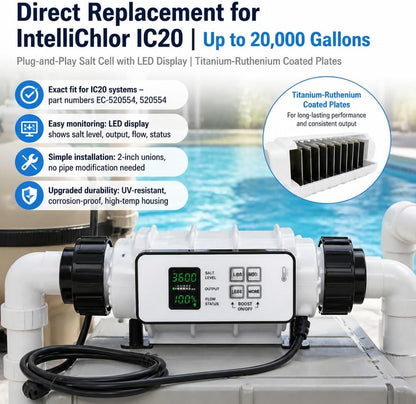 Salt Cell Saltwater Chlorine Generator Replace EC-520554 520554 for Pentair IntelliChlor IC20, Up to 20000 Gallons In-Ground Swimming Pools