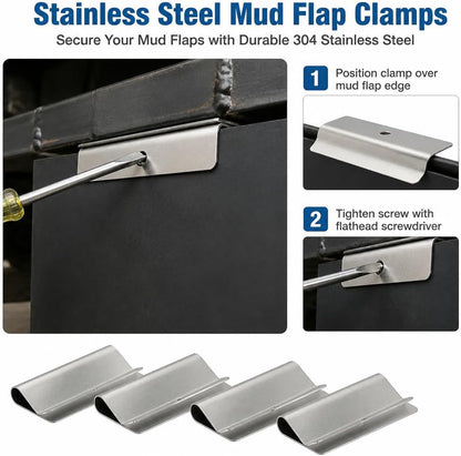 Heavy Duty Stainless Steel Mud Flap Clamps, Replace 8591100 Truck Mudflap Hanger Kit with Hardware, Fits 1/4"–1/2" Rubber & Plastic Mud Flaps for Semi Truck Trailer