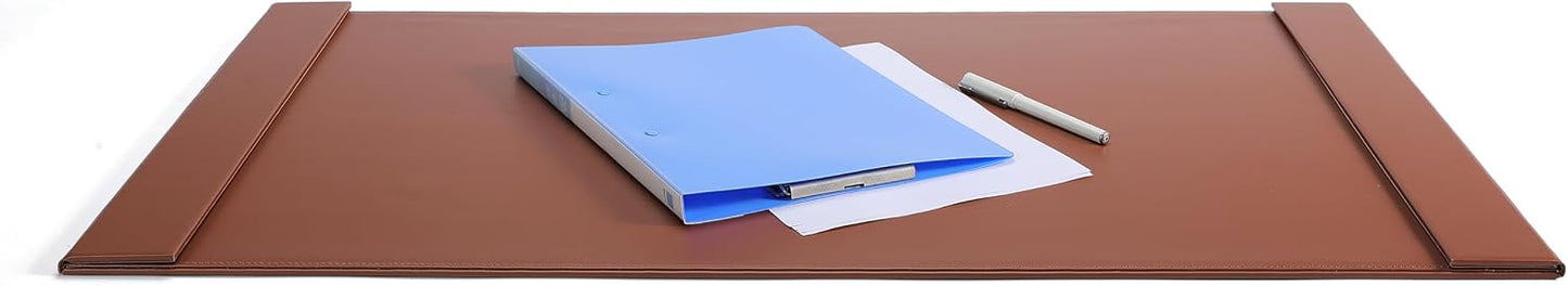 34" x 20" Leather Desk Blotter with Side Rails for Writing Leather Executive Desk Pad Protector Desk Mat for Office Home Workplace Brown