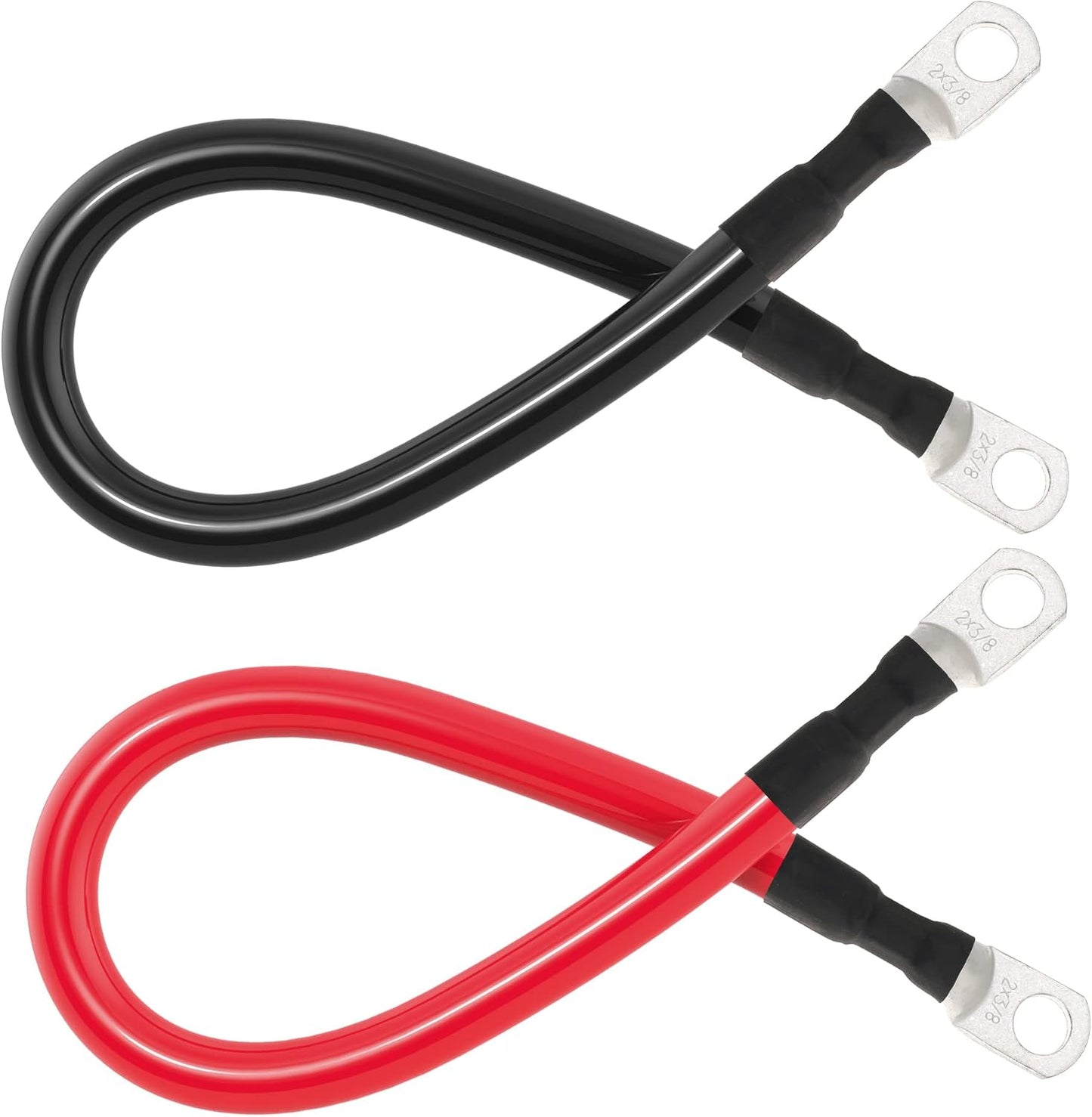 2 AWG Battery Cable 2AWG Gauge Battery Inverter Cables with 3/8 in Lugs Pure Copper Power Inverter Wire Set for Solar Marine Boat RV Car Motorcycle 2pcs (1FT)