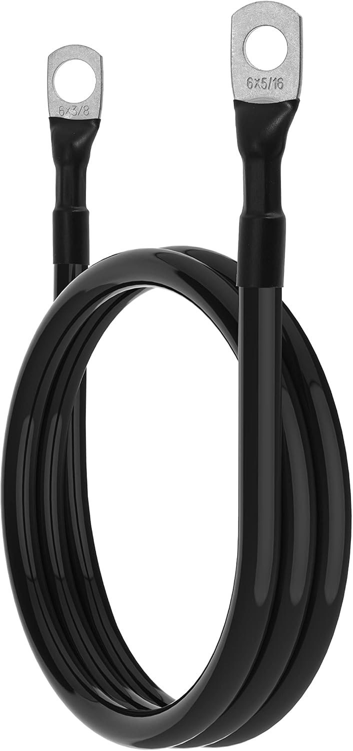 6 AWG Battery Cables 6 Gauge Battery Inverter Cables with 3/8 Inch and 5/16 Inch Lugs Each End for Solar Marine RV Car SUV Truck Tractor Motorcycle 2pcs (3FT, 6 AWG)