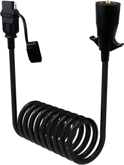18 AWG 4.5FT 7 Pin to 4 Pin Trailer Wire Adapter, 7 to 4 Trailer Plug for Trailer Towing, 7 Way Round to 4 Way Flat Trailer Coiled Extension Wiring Harness Connector for Tow Vehicles, Black
