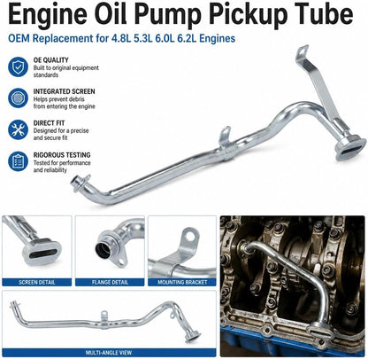 12608579 Engine Oil Pump Pickup Tube with Screen for Silverado Tahoe Suburban for Sierra Yukon for Cadillac Escalade 4.8L 5.3L 6.0L 6.2L V8