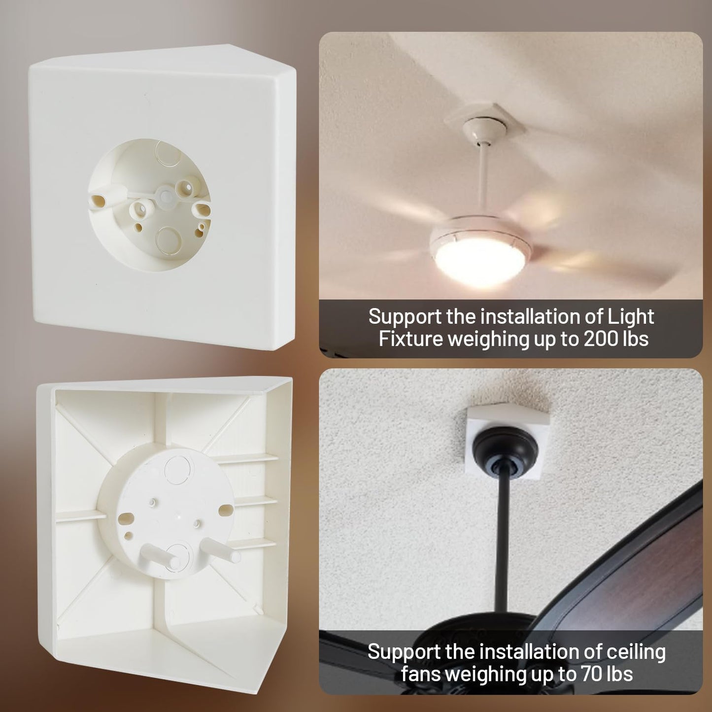 Ceiling Fan Light Fixture Mounting Box Fan Mounting Bracket FB900 Ceiling Fan Angle Mount for Cathedral Ceiling Angles of 80°and Up with Metal Bracket