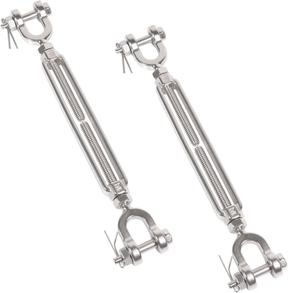 1/4" 304 Stainless Steel Jaw and Jaw Turnbuckle, Adjustable Small Turnbuckle Tensioner, Cable Tensioner, 1140 LBS Working Load Limit, Turnbuckles for Cables Wire Clothesline Shade Sail (M6-1/4-2pcs)