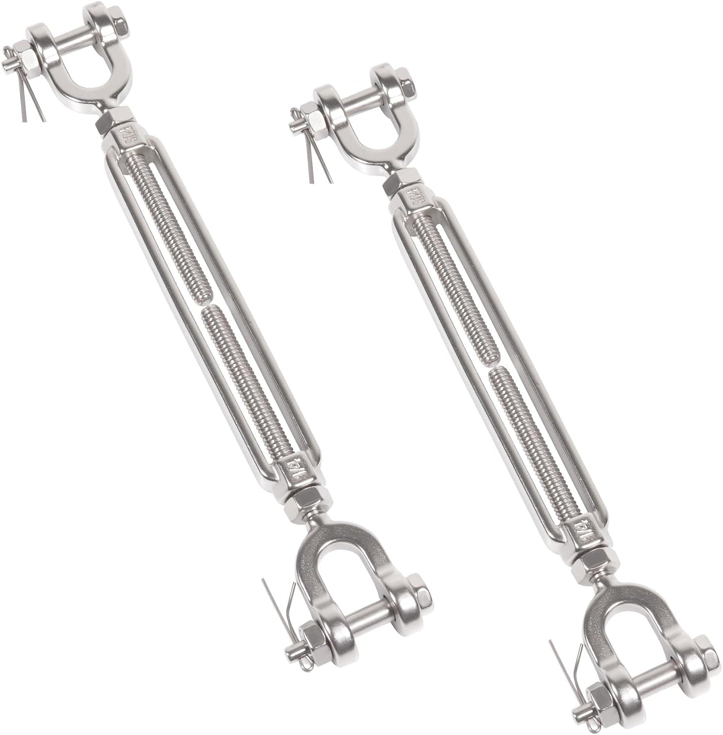 1/4" 304 Stainless Steel Jaw and Jaw Turnbuckle, Adjustable Small Turnbuckle Tensioner, Cable Tensioner, 1140 LBS Working Load Limit, Turnbuckles for Cables Wire Clothesline Shade Sail (M10-3/8-2pcs)