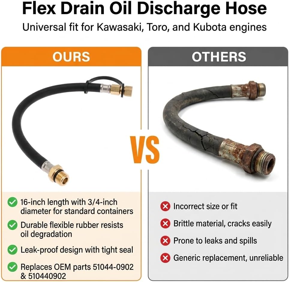 Flex Drain Hose for Kawasaki FR730V FR691 FR691V FR651V FR600V FH721V FS541 FJ180V FS730V for Toro MX5060 FX730V, and for Kubota Z412 Z122R 510440902 51044-0902 (Pack of 3)