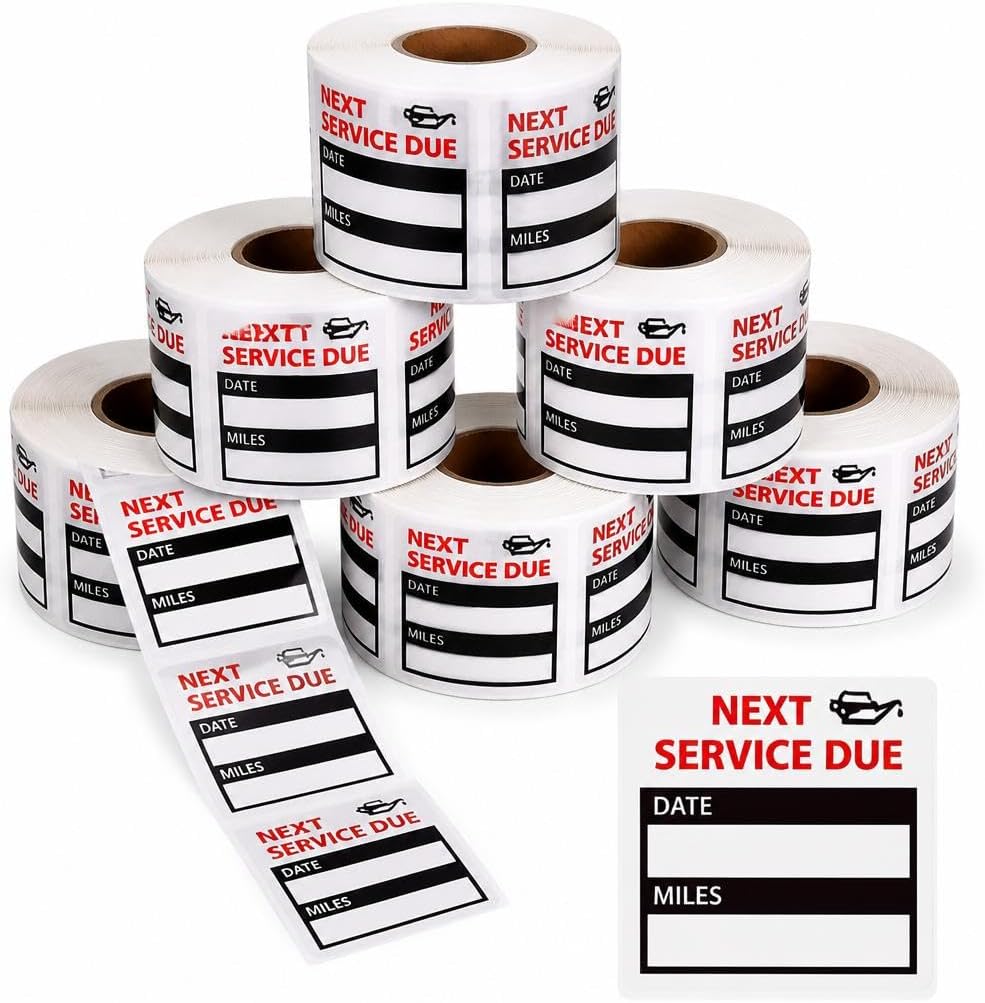 Oil Change Service Reminder Stickers - 1200 Pcs 2x2 Black, Next Service Due Roll, Removable Vinyl Peel & Write, No Residue Car Sticker (4)