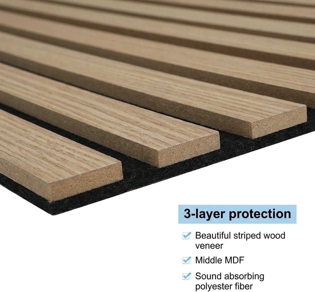 5 Pack Large Acoustic Panels for Wall Decor Sound Proof 47.2 x 23.6 x 0.4 Inch Sound Dampening Panels Wood Veneer Sound Absorbing Wall Panel for Bedroom Home Studio Office (Oak)
