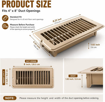 4PCS 4"x 8" RV Floor Vent Covers Register Vents Walkable Floor Vents Air Vent Covers for Mobile Home Floor Heater