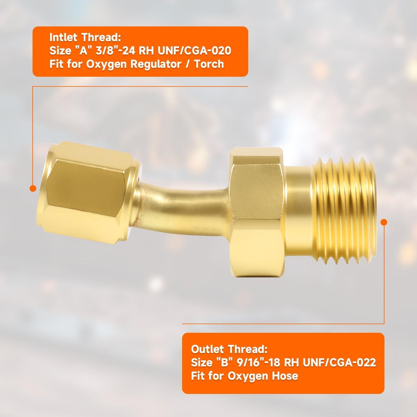 Acetylene Propane Hose Adaptors and Oxygen Hose Coupler Connect Size "B" 9/16"-18 Hose to Size "A" 3/8"-24 Regulator or Torch