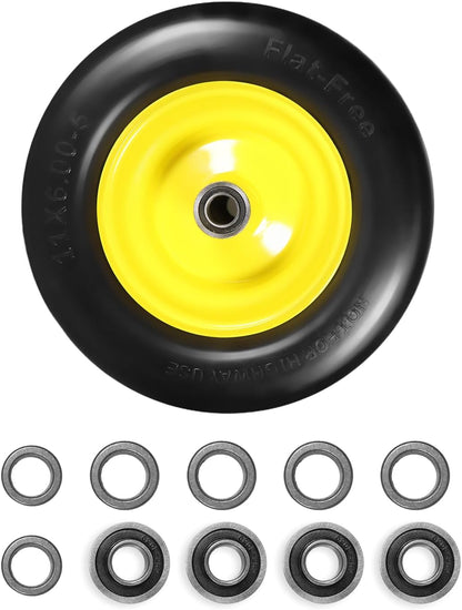 11x6.00-5" Flat Free Tire, Solid Smooth Front Wheel Tire for Bad Boy for Cub Cadet ZT1 for Zero Turn Mower for ZT1 42" 46" 50" 54" Mowers with 3/4" 5/8" 1/2" Precision Bearings (11x6.00-5" Tire-2pc)