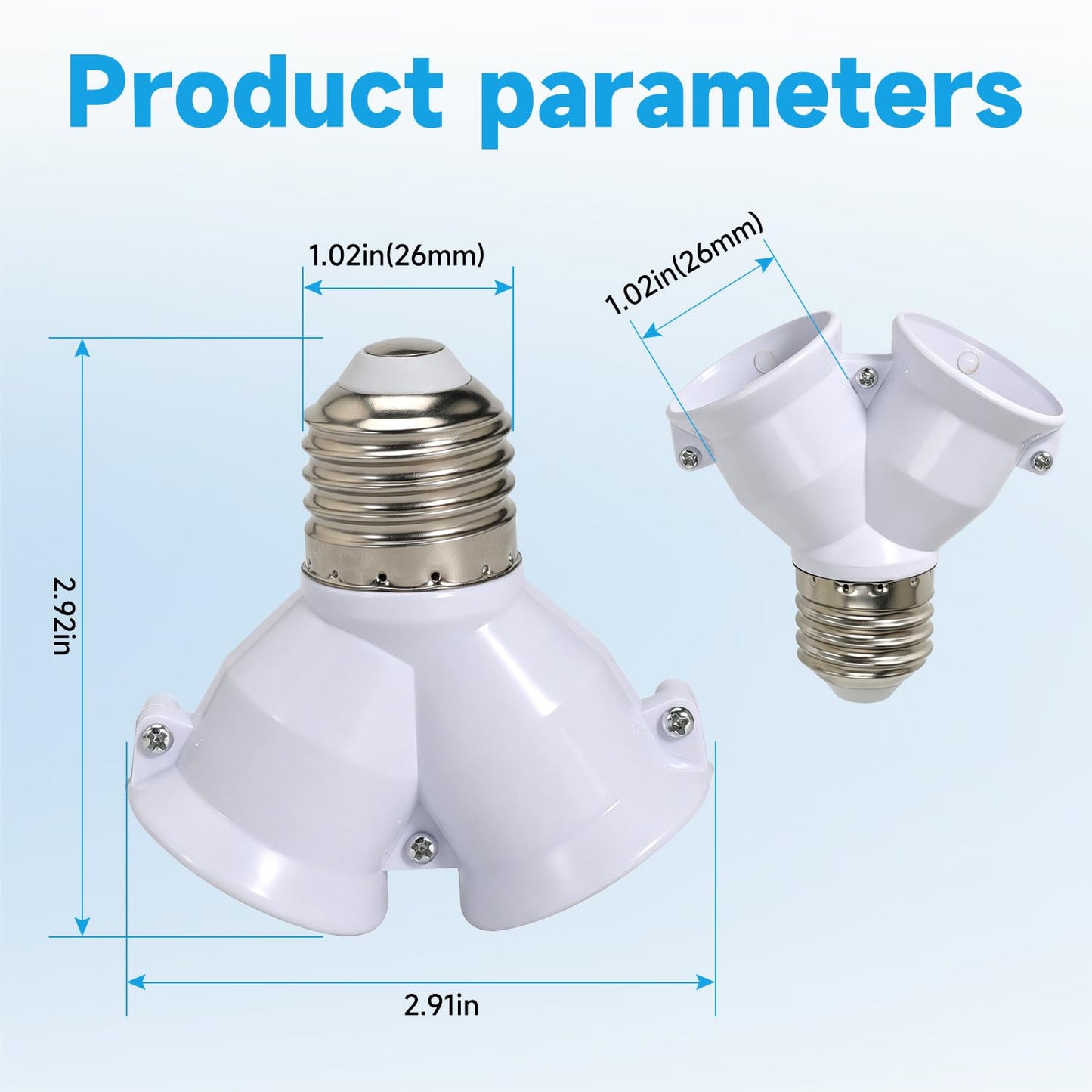 2 in 1 E26 Twin Light Bulb Socket Splitter Adapter, 2 E26 Standard Medium Base Bulbs in 1 Socket,Y-Shape Lamp Holder Converter,Maximum 200W 165℃ Heat Resistant,Ceiling Light Base Lamp,10 Pcs