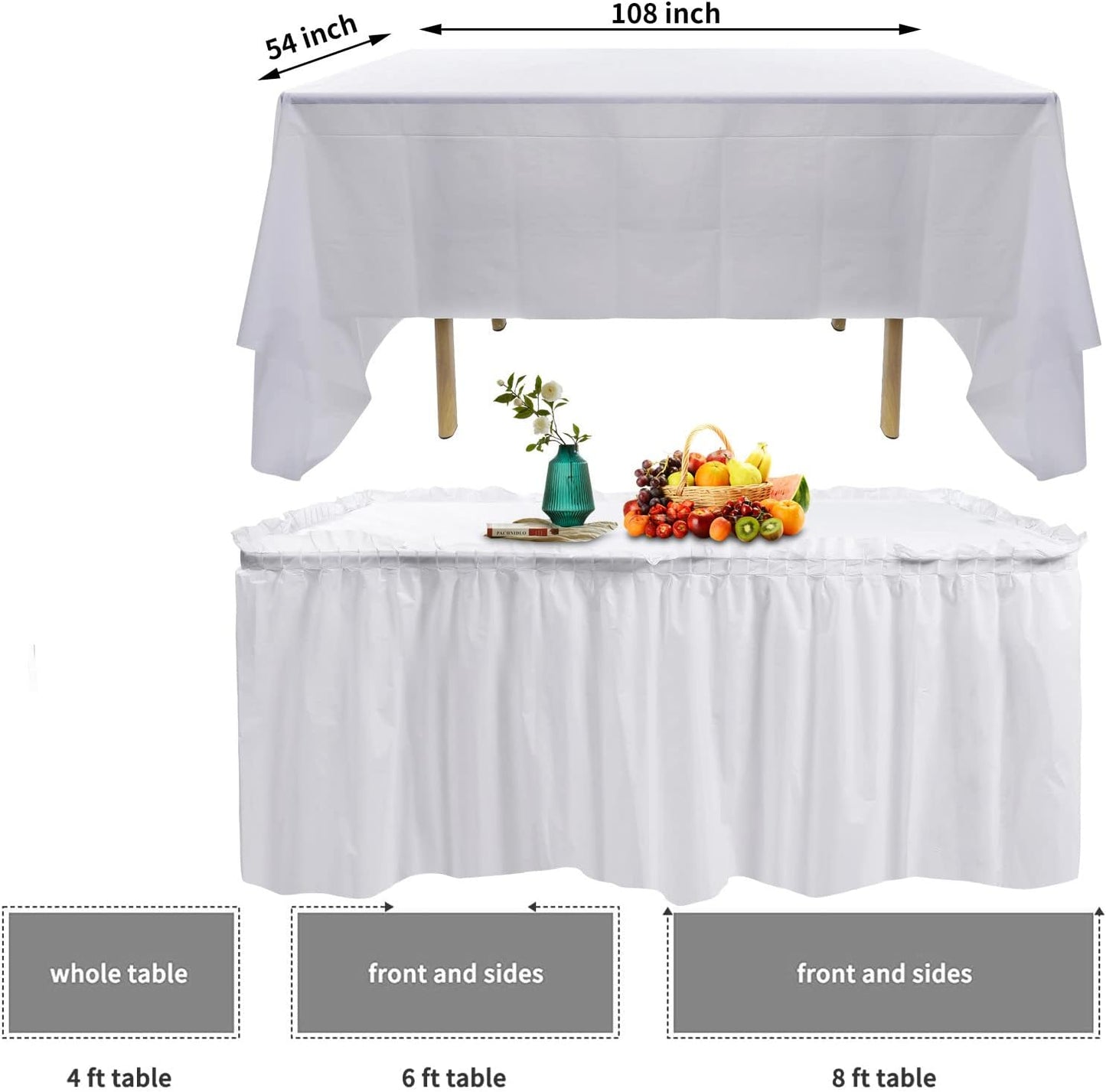 5 Pack Plastic Table Skirts for Rectangle Tables with 5 Pack Table Cloths, Blue Tableskirts and 54" x 108" Tablecloths, Disposable Tablecloth Skirt Table Covers for Party Birthday Baby Shower