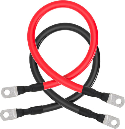 4 AWG Battery Cable 4AWG Gauge Pure Copper Battery Inverter Cables with 3/8 in Lugs Both Ends Power Inverter Wire Set for Automotive Solar Marine Boat RV Car Motorcycle Red and Black (2FT)