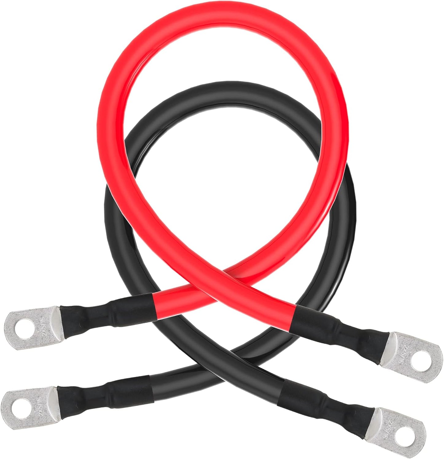 2 AWG Battery Cable 2AWG Gauge Battery Inverter Cables with 3/8 in Lugs Pure Copper Power Inverter Wire Set for Solar Marine Boat RV Car Motorcycle 2pcs (2FT)