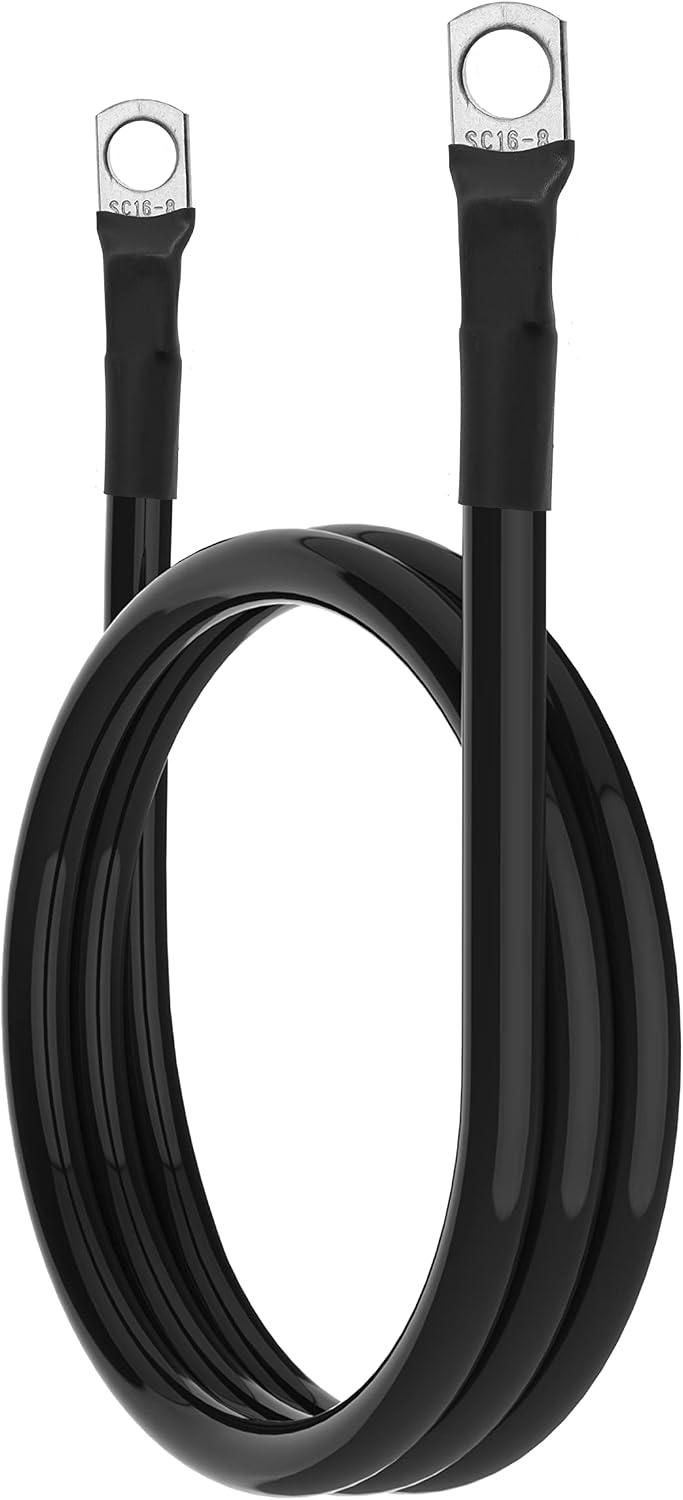 6 AWG Battery Cable 6 Gauge Battery Wires with 5/16 terminals Power Inverter Cables for Solar Boat Marine RV Car (3FT, 1 red +1 black cable)