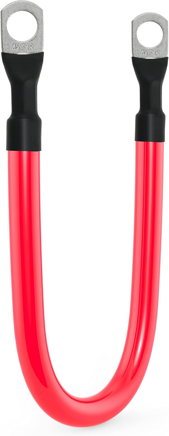 4 AWG Battery Cable 4AWG Gauge Pure Copper Battery Inverter Cables with 3/8 in Lugs Both Ends Power Inverter Wire Set for Automotive Solar Marine Boat RV Car Motorcycle Red and Black (1ft)