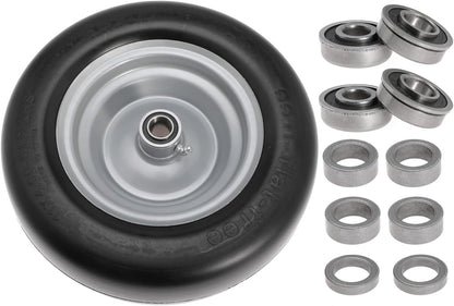 11x4.00-5" Front Wheel Flat Free Mower Tire, Solid Smooth Tire for John Deere for Craftsman for Toro Zero Turn Lawn Mower with 3.4"-5" Center Hub and 3/4" 5/8" 1/2" Precision Bearings (Silver-1pc)