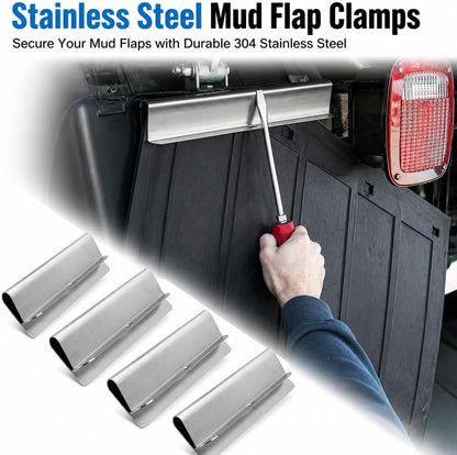 Heavy Duty Stainless Steel Mud Flap Clamps, Replace 8591100 Truck Mudflap Hanger Kit with Hardware, Fits 1/4"–1/2" Rubber & Plastic Mud Flaps for Semi Truck Trailer