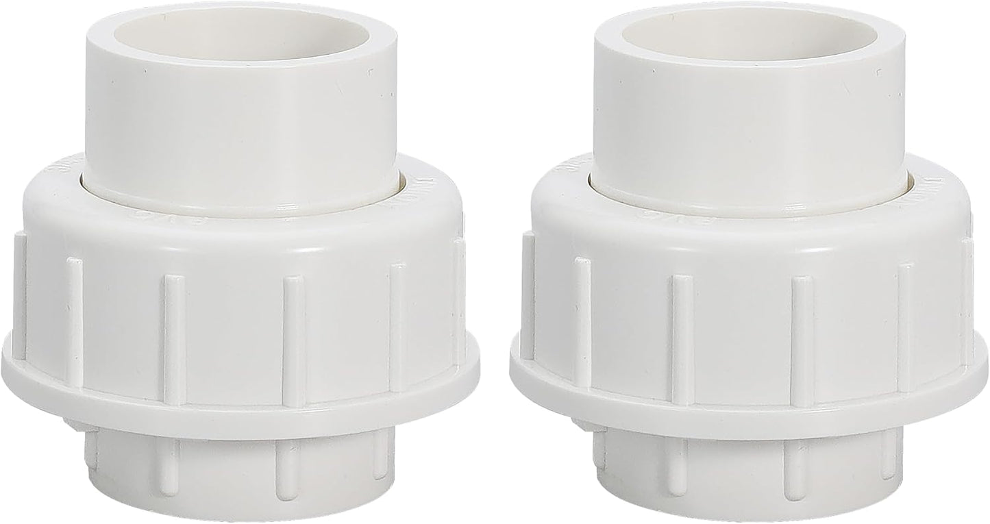 3/4" PVC Union Coupling Pipe Fitting PVC Adapter Schedule 40, EPDM O-Ring, 3/4 inch Slip Coupling Fitting (Socket x Socket), 2 Pack, White