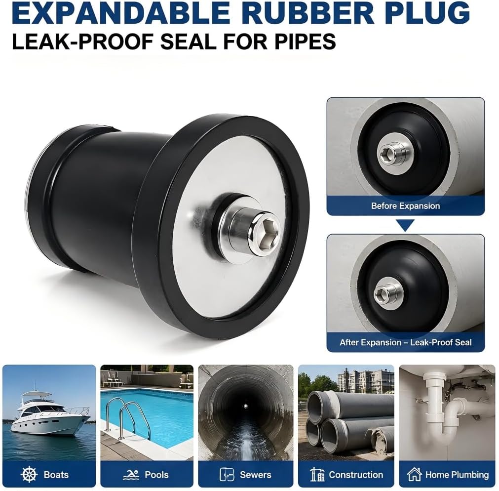 2 Pack Expandable Rubber Plug Mechanical Seal Scupper Plugs Boat Plug Winterizing Expansion Plugs Leak Proof Drain Plugs for Boats Pools Bathroom Pipe Sewers (2.56"-3.15"（65mm-80mm）)