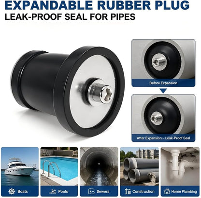 2 Pack Expandable Rubber Plug Mechanical Seal Scupper Plugs Boat Plug Winterizing Expansion Plugs Leak Proof Drain Plugs for Boats Pools Bathroom Pipe Sewers (2.56"-3.15"（65mm-80mm）)